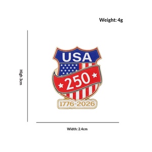 Épinglette patriotique commémorative du 250e anniversaire des États-Unis, en alliage de zinc plaqué or, émail coloré, motif Aigle chauve, texte USA, drapeau national - Product Image 4