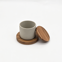 Boîte à sel de l'Himalaya en céramique Kasa Wood avec couvercle et cuillère, récipient de rangement naturel pour le sucre, les épices ou le café