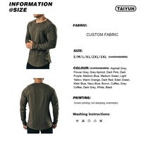 T-shirt vintage Henry à manches longues, couleur unie, sport, fitness, homme, spandex/coton, élastique, fin, col rond, 260 grammes, décontracté