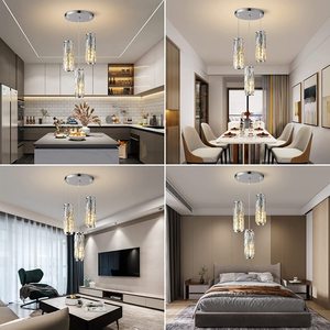 <b>Crystal</b> Pendant <b>Light</b> Black Gold Silver Modern Chandelier <b>LED</b> Home Lighting Adjustable Height Easy Installation - Product Image 4