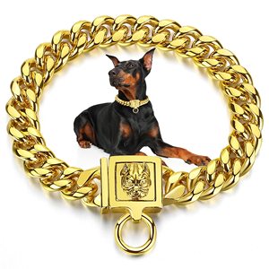 Secure Snap Buckle 18K Oro Acero inoxidable Heavy Duty Bully Dog Colgante Personalizado Patrón sólido Collar para mascotas - Product Image 1
