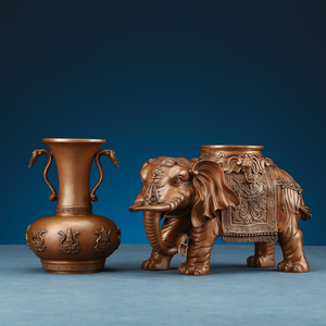 Bronze <b>Elephant</b> Figurine With Vase Home Office Decor Traditional Copper Sculpture For Living Room Entryway TV Cabinet Decoration - Product Image 2