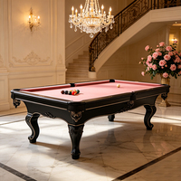 Table de billard de luxe en bois massif avec tapis rose pour salle de divertissement de villa