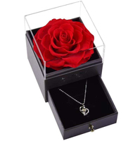 Valentijnsdag & Moederdag & Kerst Cadeaubox Ge conserveerde Rozen Acryl Sieradendoos Ketting Kleurrijke Eeuwige Rozen Bloemen