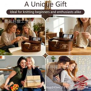 Wooden Yarn Bowl Oval Knitting Storage Box With Phone Stand For <b>Crochet</b> <b>Hook</b> And Yarn Ball Organization - Product Image 3