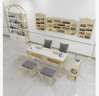 Mobilier de Salon de beauté en métal, Table à ongles, bureau de manucure, Table de manucure avec garde-corps, chaises et tiroir