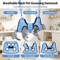 Hamac de toilettage respirant en maille pour animaux de compagnie, sac de contention pour chat et chien, aide au toilettage pour la coupe des ongles et le bain