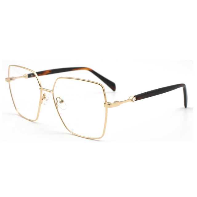 HG7090 Luxury Geometric Metal Eyeglass Frame 56mm Full Rim Optical Glasses Acetate Temple Women Fashion Eyewear