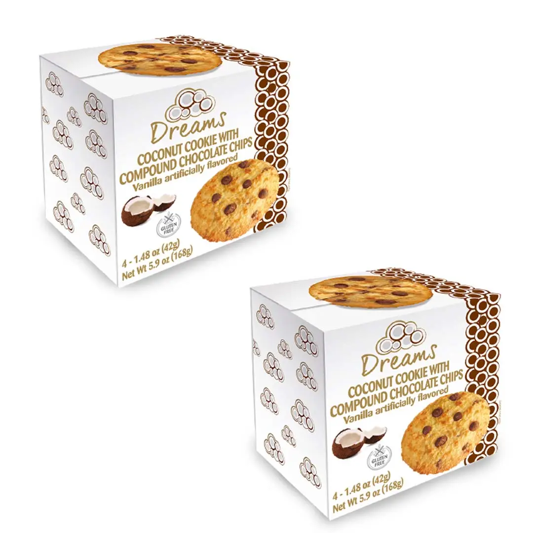 Cookie dừa với hợp chất sô cô la chip macaroons, đồ ăn nhẹ thuần chay, protein không chứa Gluten và chất dinh dưỡng Đóng gói 2 hộp 4 đơn vị mỗi