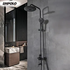 现代风格亚光黑色淋浴套装酒店浴室淋浴搅拌器黄铜雨淋浴缸淋浴套装
