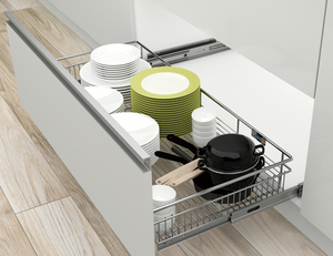 OEM 40kg Stainless Steel <b>Concealed</b> Soft Closing Slide 3-Sided For Restaurant Large Base Cabinet Multi Storage Drawer Basket - Product Image 1