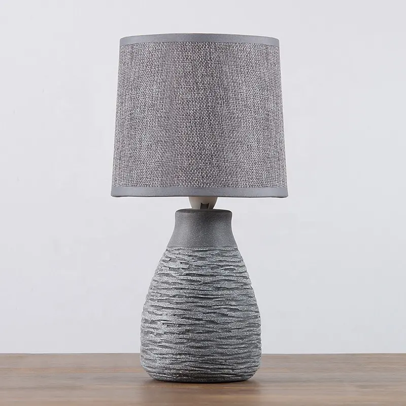 Lámpara de mesa de cerámica gris con diseño creativo en relieve, iluminación decorativa para interiores, sala de estar y dormitorio