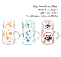 Pichet à thé en verre borosilicate Wuso avec couvercle, imprimé floral panda, 850 ml, écologique, design mignon et transparent pour la maison