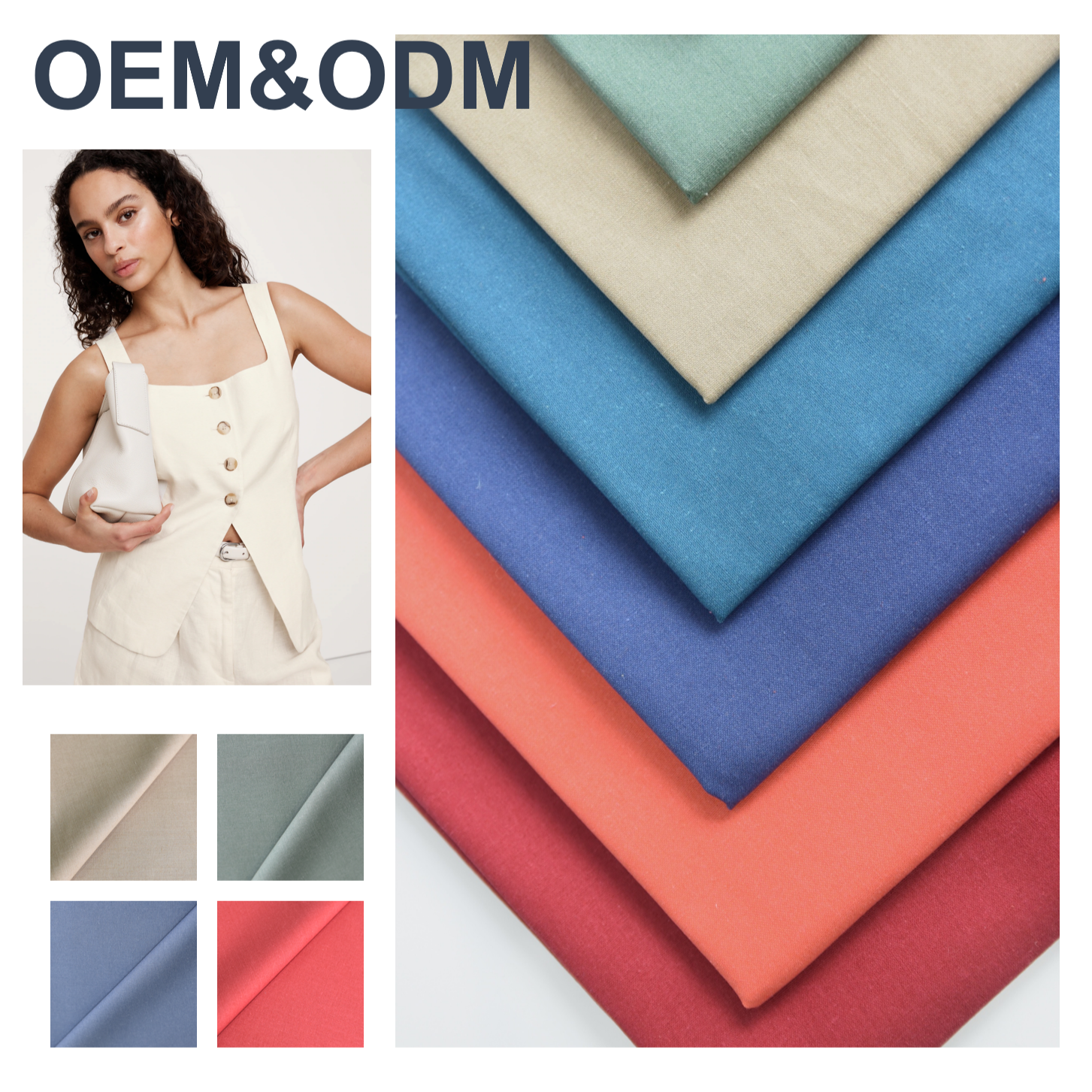 200gsm Bulk Stock Blended Fabric 40% Polyester 10% Linen 40% Viscose 10% Cotton Woven Technique for Girls Boys Shirt Dresses