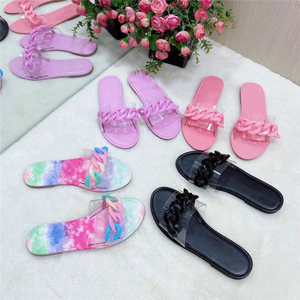 Fashion Sexy Roman Style <b>PVC</b> Transparent Chain Decoration Flat Outdoor Female slippers Summer New Style <b>Plus</b> <b>Size</b> Beach Slipper - Product Image 6