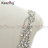 Panneau de corsage en strass et cristal argenté fait à la main pour robe de mariée WRA-802