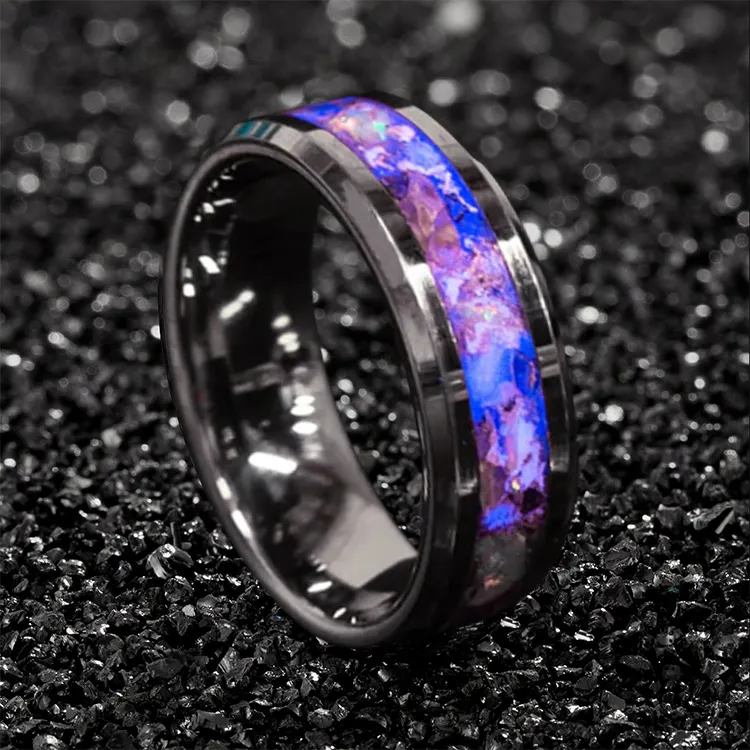 Anéis coloridos de titânio para casais, 8mm, cor roxa, dedo, tungstênio, unissex, para casal