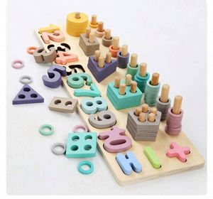 Wholesale Kids Wood Stacking Blocks Gift Number Sorting Montessori Math Learning <b>Puzzle</b> Toys with Color <b>Box</b> Packaging - Product Image 2