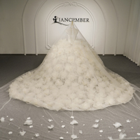 Robe de mariée élégante blanche Jancember GT26077 avec jupe spectaculaire à fleurs 3D en organza et traîne cathédrale