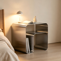 Table d'appoint/bout de canapé moderne minimaliste Bauhaus en acier avec compartiment de rangement intégré pour magazines, idéale pour salon, canapé ou chambre à coucher