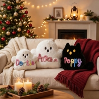 Coussin en peluche chat fantôme personnalisé avec nom, coussin décoratif d'Halloween, décoration effrayante, cadeau pour enfants