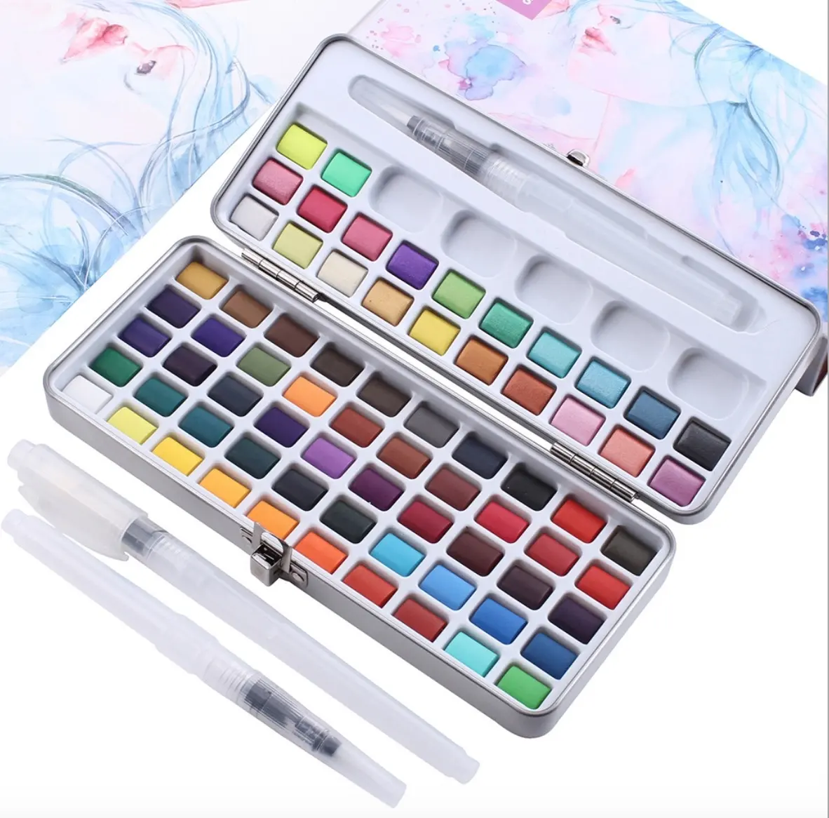 72 Colors Best Selling Easy Watercolor Painting Kit Pan Set Artist Drawing Water Color Paints Canvas Paper with Brush for Kids