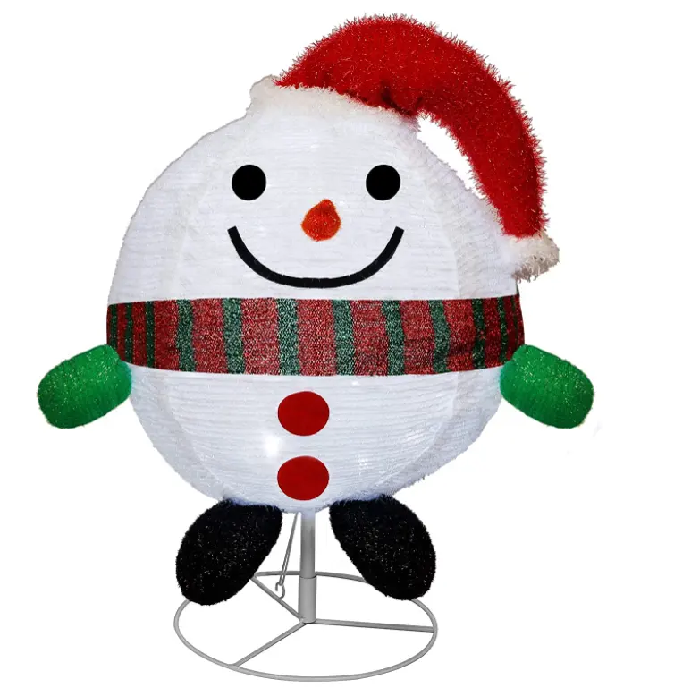 Snowman with Red Scarf Christmas Collapsible Plug-in Light Up Decoration Ball-Shaped Snowman Motif light