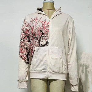 Cherry Blossom Printed Hooded Sweatshirt Unisex Oversized Casual Winter Floral Design Knitted 100%Cotton <b>Zip</b>-<b>Up</b> <b>Hoodies</b> - Product Image 6