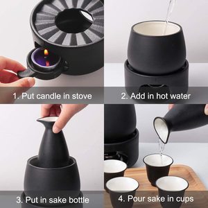 Bộ ấm rượu sake gốm sứ truyền thống Nhật Bản với khay tre, gồm 1 bình sake và 6 ly sake - Product Image 5