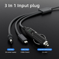 Mini cable de alimentación 3 en 1 con USB C para coche y cable impermeable de CC 12-24V enchufe para encendedor de cigarrillos Cable de alimentación macho de CC