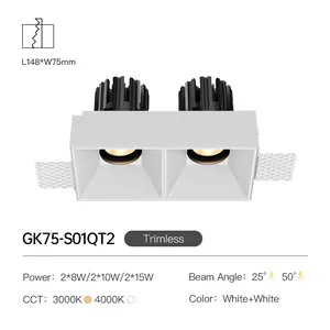 XRZLux Double Heads Square Recessed LED Spotlight 16W 20W 30W Adjustable Trimless Led COB Downlights Home Hotel Ceiling Lights