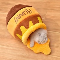 PiCiPaw-Lit pour chat mignon, en forme de pot de miel, lit chaud en peluche pour chat, automne hiver