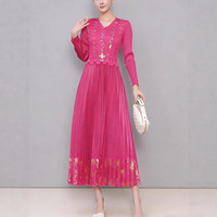 Robe décontractée pour femmes de haute qualité avec un design élégant, robe longue à col en V extensible, robe de bureau plissée à imprimé