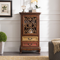Commode à tiroirs en bois massif de style européen, armoire haute avec portes antiques, meuble d'entrée multifonction, meuble TV vintage, meuble à vin