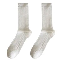 Chaussettes d'été respirantes en coton fin sans couture à motif imprimé style ballet pour femmes, mi-mollet, en maille blanche