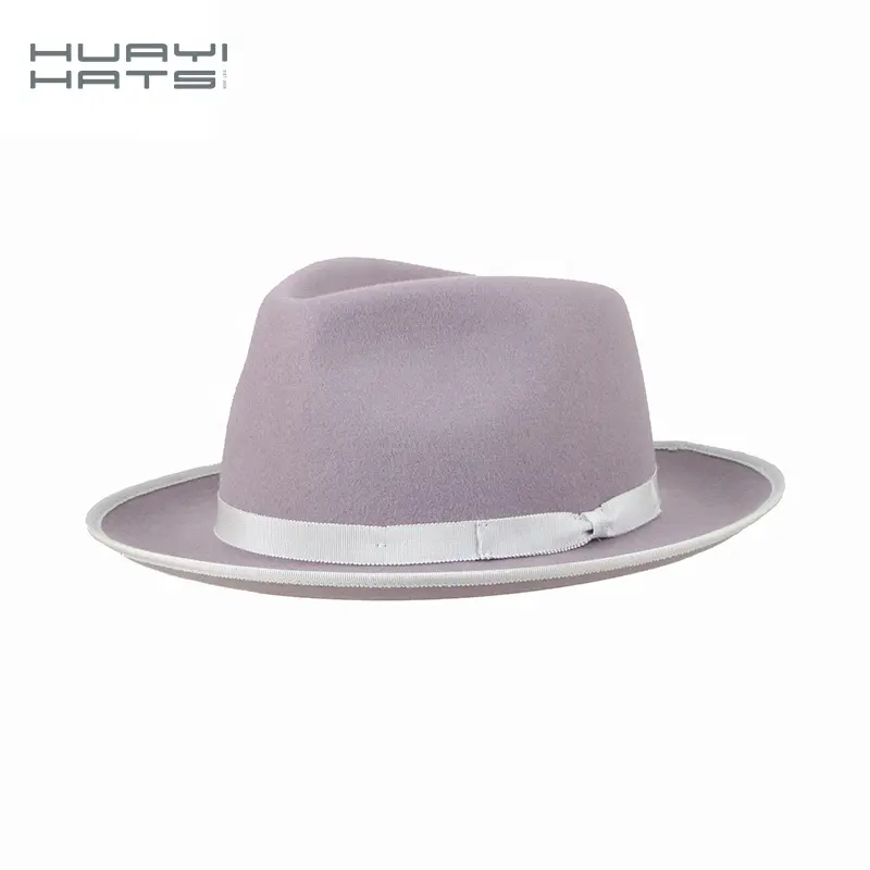 Huayi-Sombrero de fieltro con diseño clásico para dama, sombrero de fieltro con diseño clásico de 100% Lana, ala corta, color púrpura claro y rosa