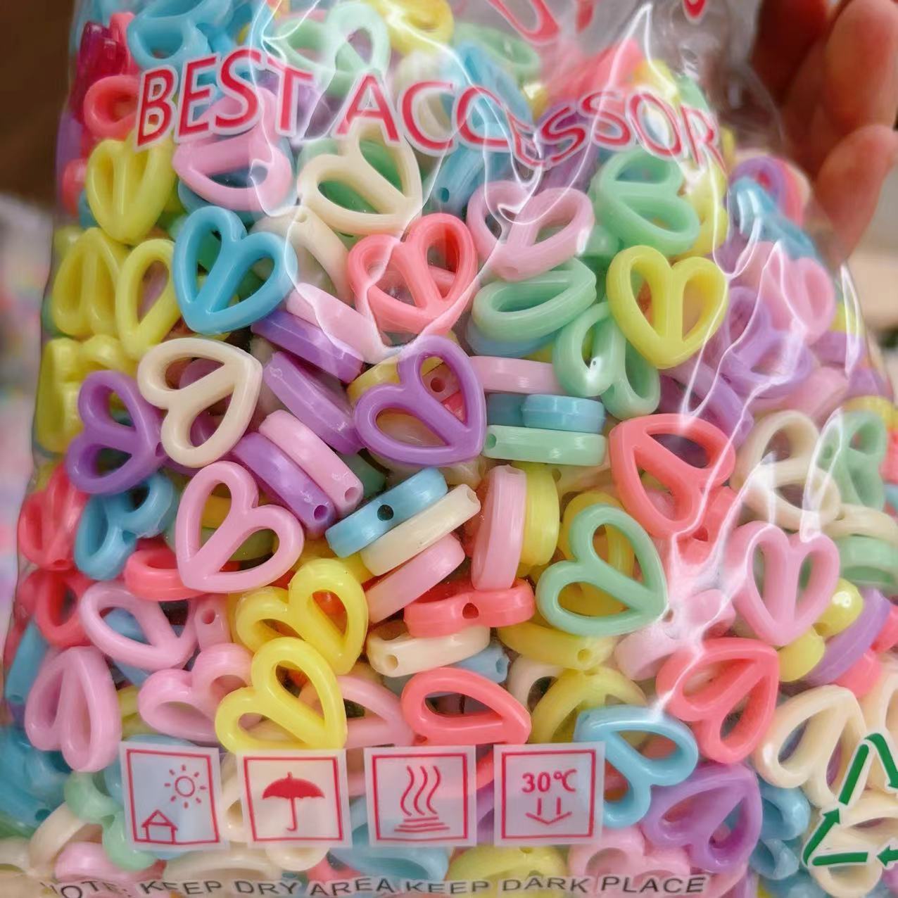 4 perles coeur pêche gros trou
