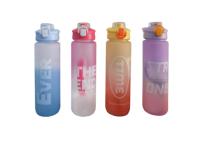 Bouteille d'eau portable 1L en plastique écologique pour étudiants, motif arc-en-ciel, avec corde, pour la gym, effet dégradé givré, avec paille