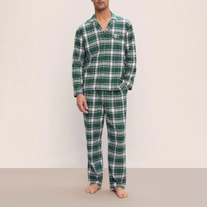 <span class=keywords><strong>Pyjama</strong></span> deux pièces à carreaux col en V en coton personnalisé ensemble de pyjamas pour hommes chemise de nuit pour hommes vêtements de salon - Product Image 1