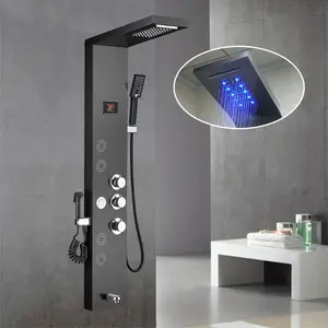 Цифровой светодиодный дисплей, 6 функций, современный 304 для ванной комнаты, нержавеющая сталь, водопад, спа-струи, умная душевая панель, настенные душевые наборы