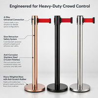 Poteau de délimitation rétractable robuste en acier inoxydable 3m rouge, barrière de contrôle des foules, indice de protection IP67, sans éclairage, pour aéroports et hôtels