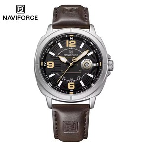 <span class=keywords><strong>Reloj</strong></span> de Cuarzo Naviforce NF8078 para Hombre, con Números Grandes, Correa de Cuero Genuino, Visualización de Fecha Luminosa, Estilo Casual Simple - Product Image 1