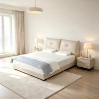 Modernes Günstiges Leder-Holz-Polsterbett in King/Queen-Größe mit Optionalem Stauraum, Eisenmontierter Bettrahmen, Schlafzimmer-Bettmöbel