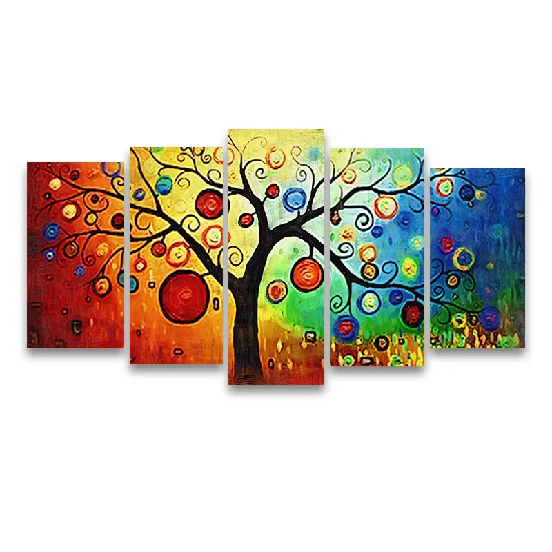 لوحة إبداعية أشجار ملونة ثلاثية الألوان ديكور جداري لوحة قماشية مطبخ 5 قطع صور مطبوعة حديثة لديكور المنزل