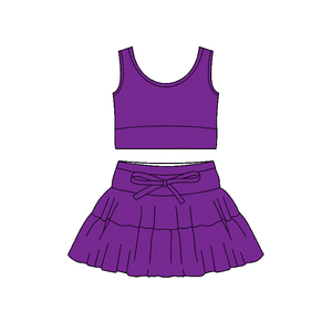 Conjuntos Deportivos Casuales de Color Sólido Personalizados ODM, Ropa Deportiva con Estampado de Yoga para Niñas, Chaleco Deportivo, Pantalones Cortos, Faldas con Forro, Conjuntos de Moda para Hermanas, Tenis - Product Image 1