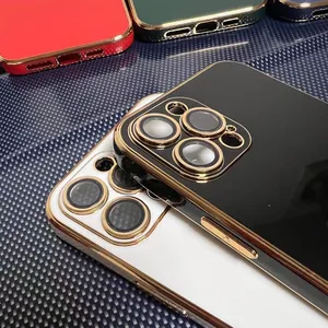 Placage de luxe cadre carré lentille étui pour iPhone 7 8 X XS 11 pro max étui de protection de téléphone caméra housse de téléphone