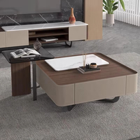 Table basse extensible de style nordique 2025, table centrale en bois de luxe léger avec design rustique et plateau en verre pour usage domestique