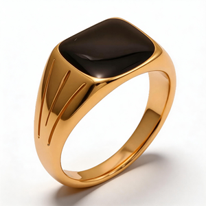 Wholesale 24K Gold Plated 316L Stainless Steel <strong>Ring</strong> Black Enamel Drop Glaze <strong>Craft</strong> Square Signet <strong>Ring</strong> for Men's Jewelry - Product Image 1