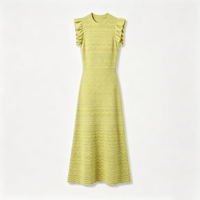 Robe pull midi en maille jacquard simple de haute qualité, col rond, sans manches, coupe trapèze, ajourée, pour femme, décontractée et élégante