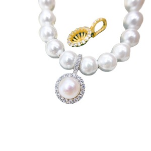 S925 Silver DIY Pearl Accessories <b>Empty</b> Pendant Buckle with 8-9mm Round Beads 30907 Necklace Pendant - Product Image 5